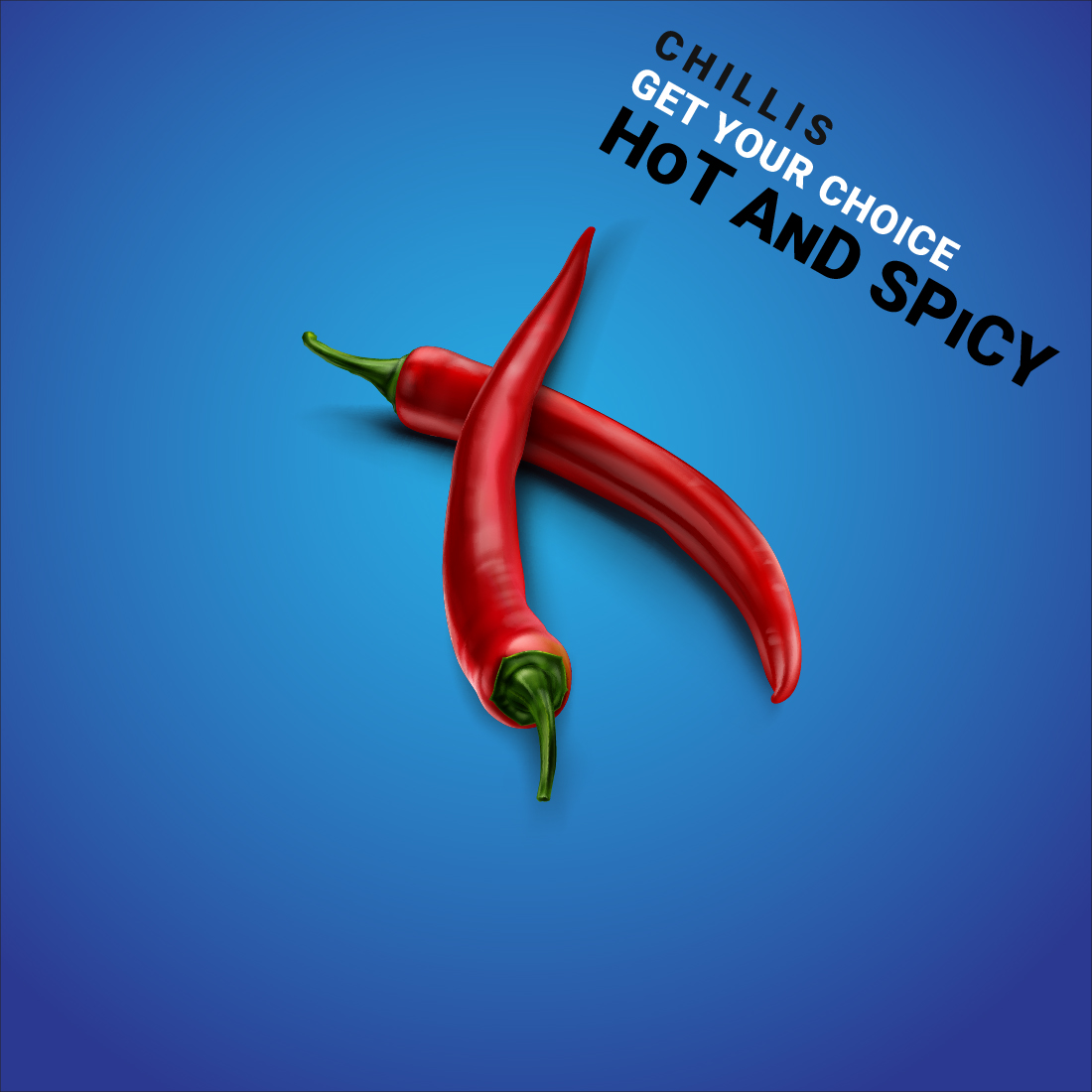 Chilli Poster Design with blue background.