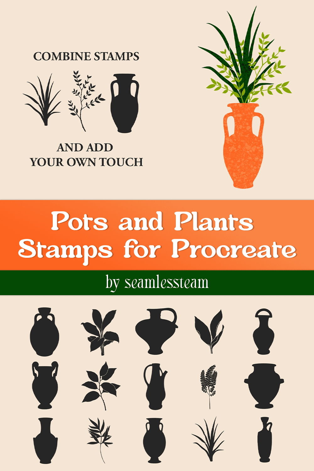 Pots and Plants Stamps for Procreate - pinterest image preview.