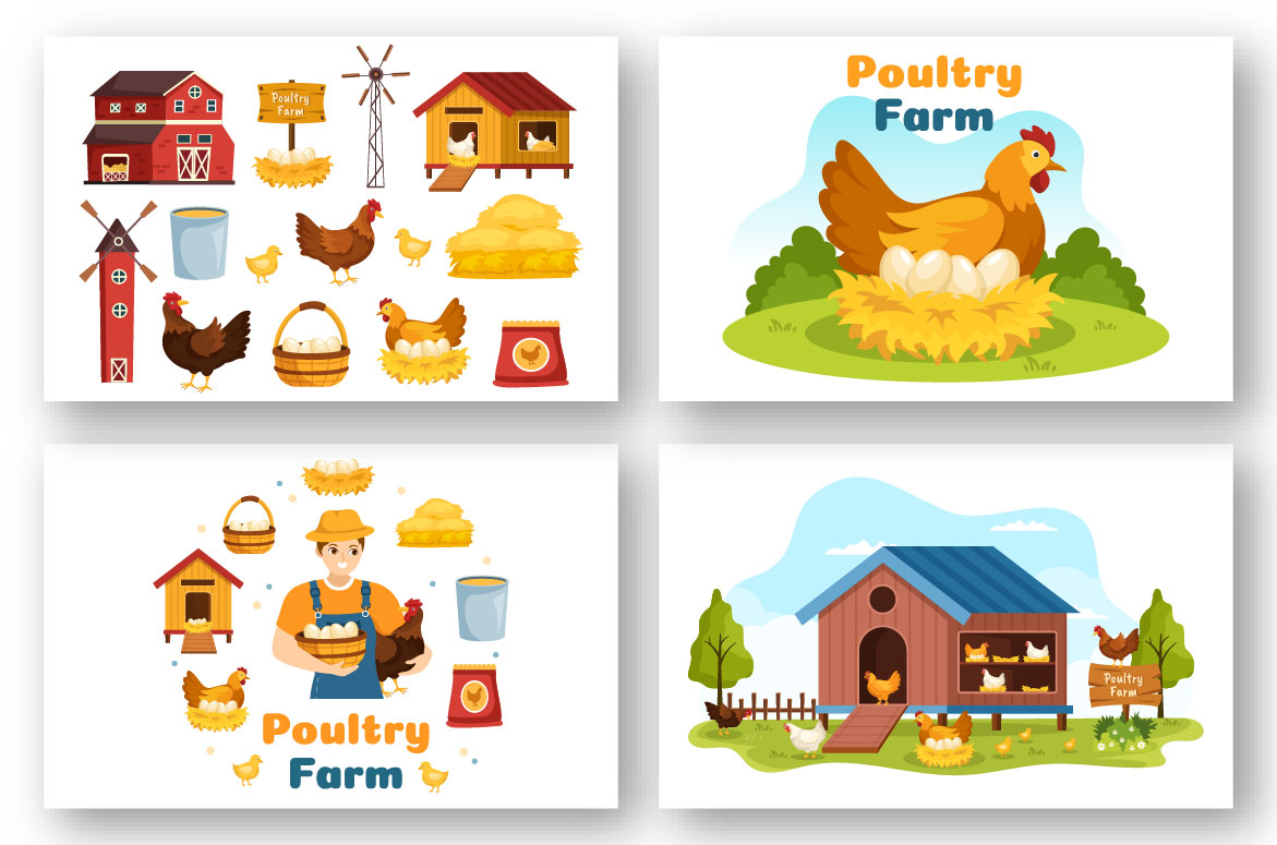 Cartoon Poultry Farm Design Illustration preview image.