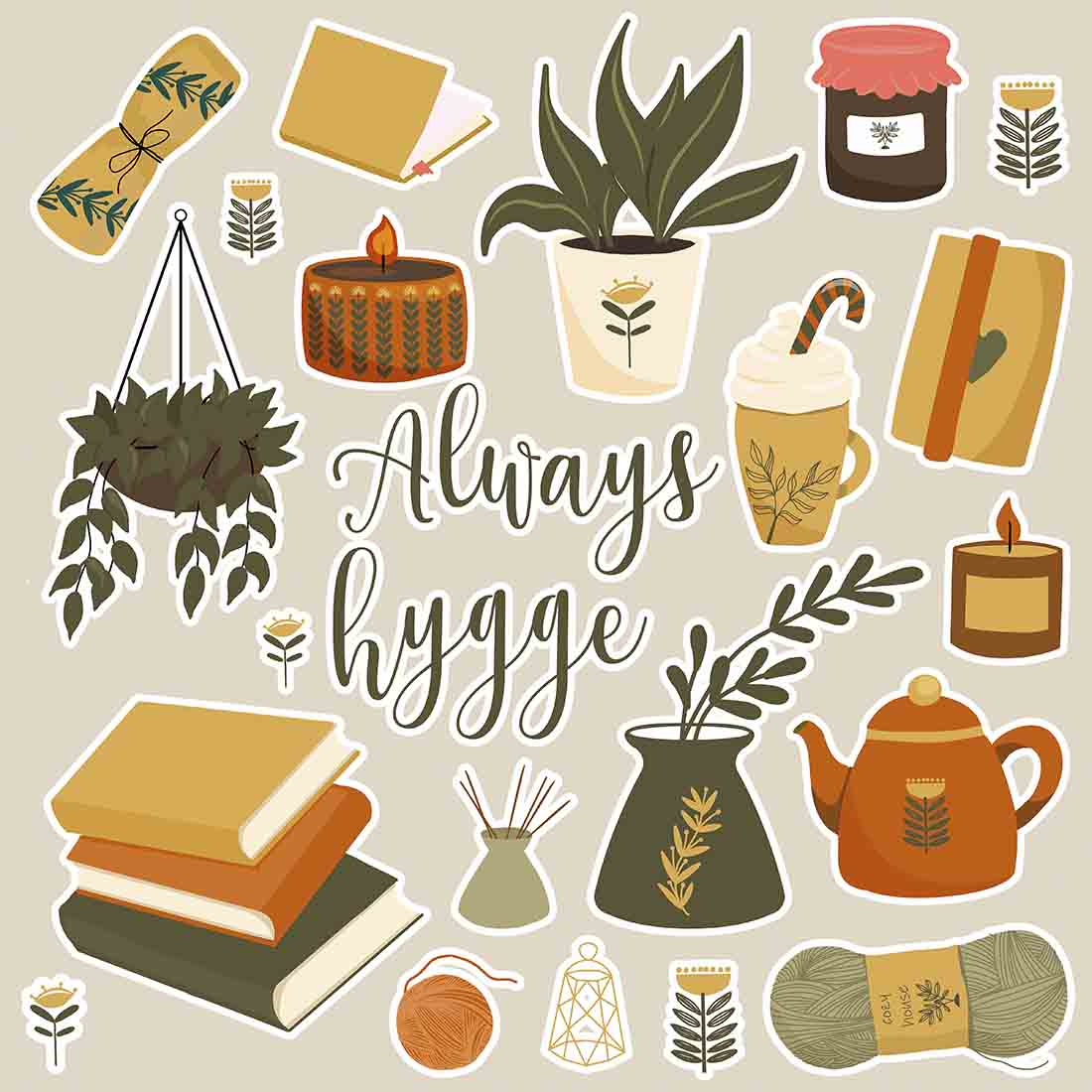 Hygge Patterns Borders Stickers Design Illustrations preview image.