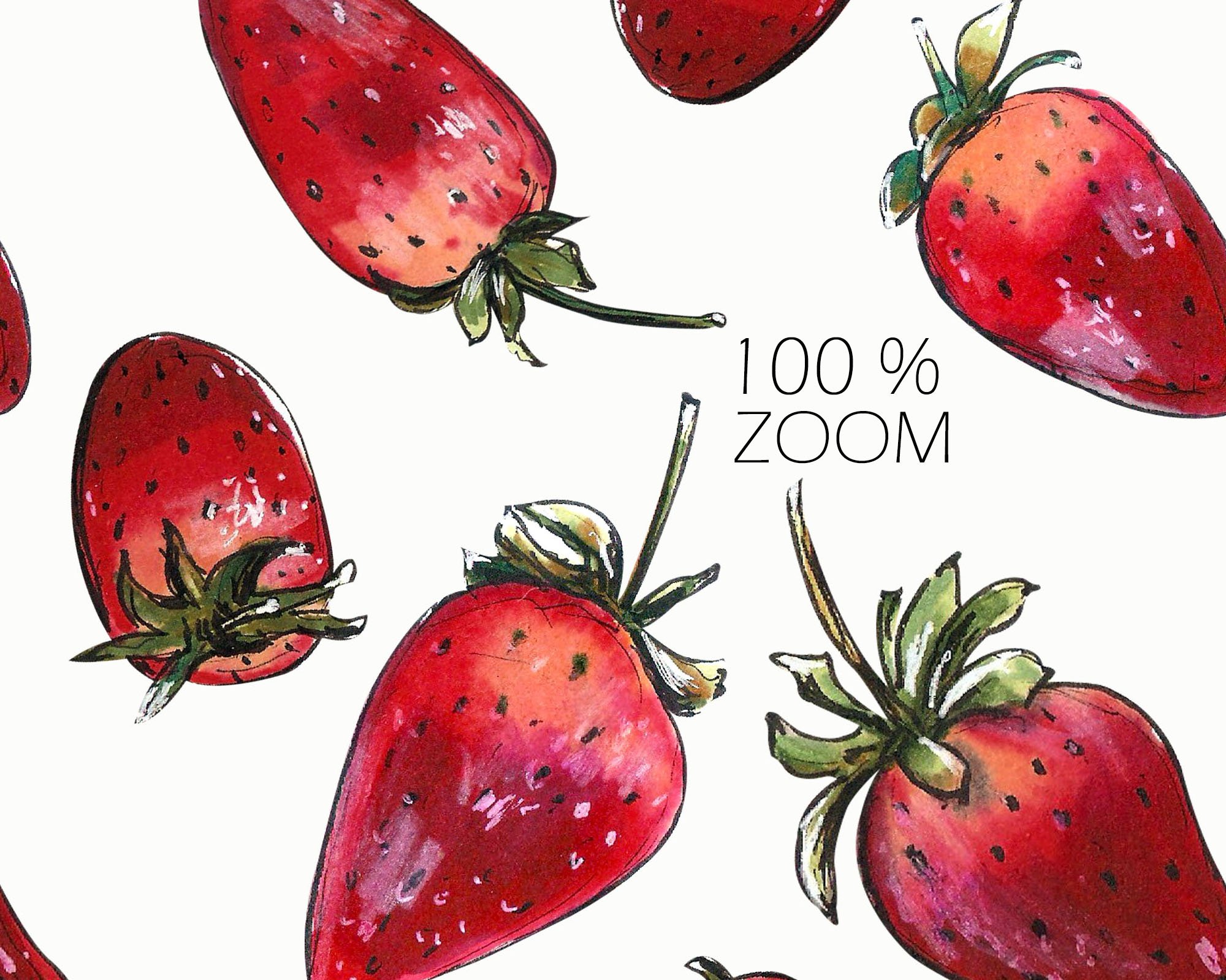 100 % zoom of illustration of strawberries on a white background.