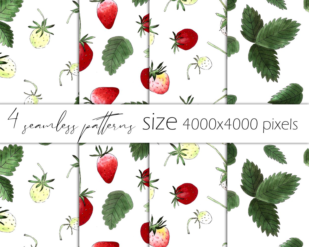 You will get 4 seamless patterns with strawberries.