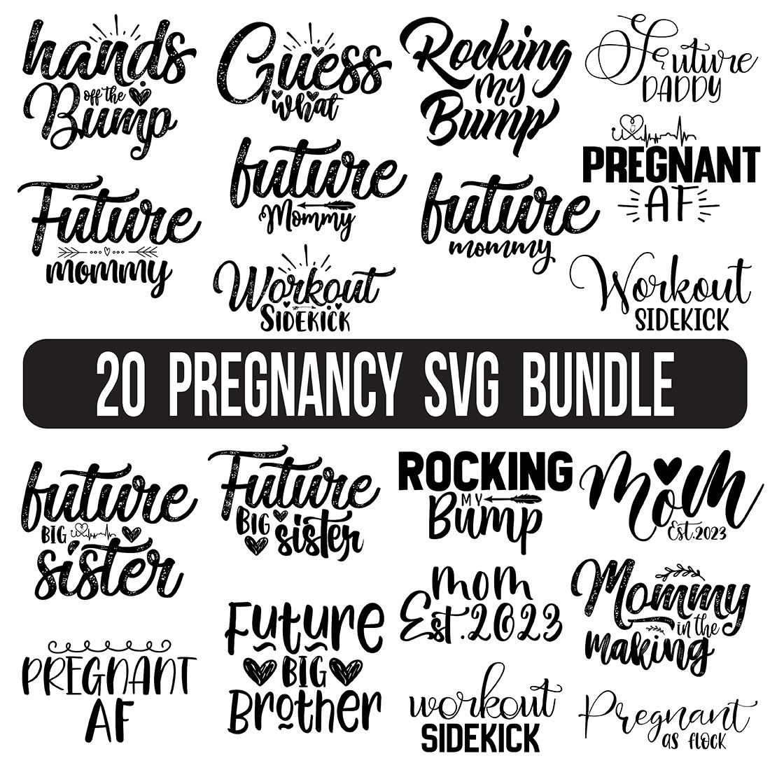 Pack of charming images for prints on the theme of pregnancy.