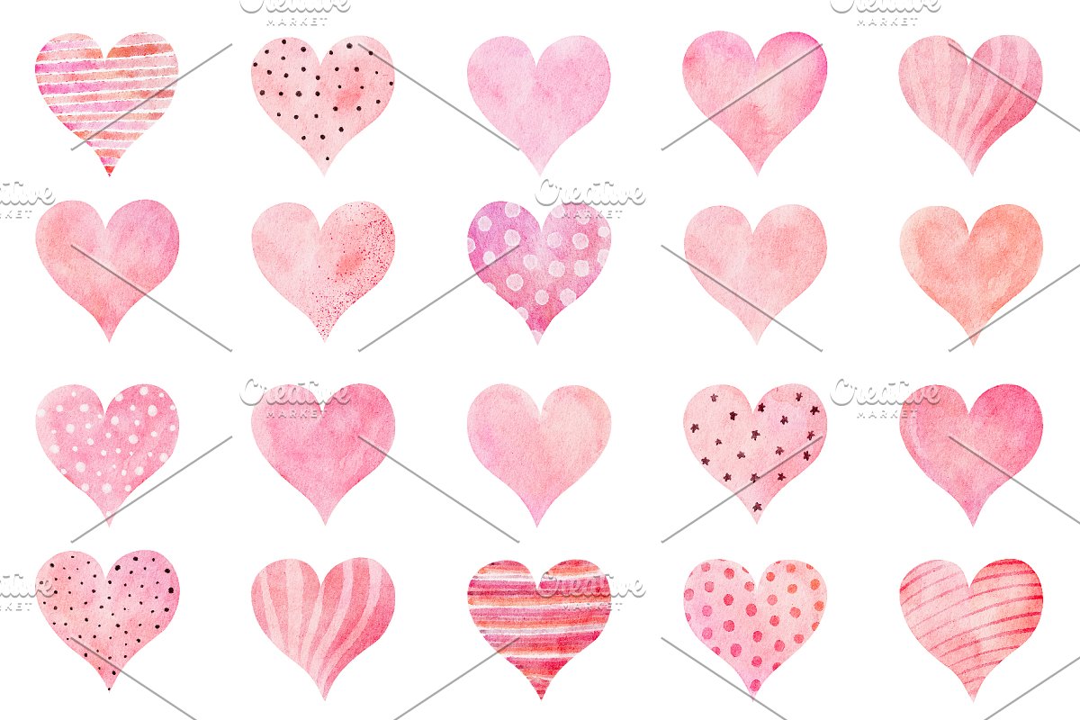 Big diversity of valentine hearts.