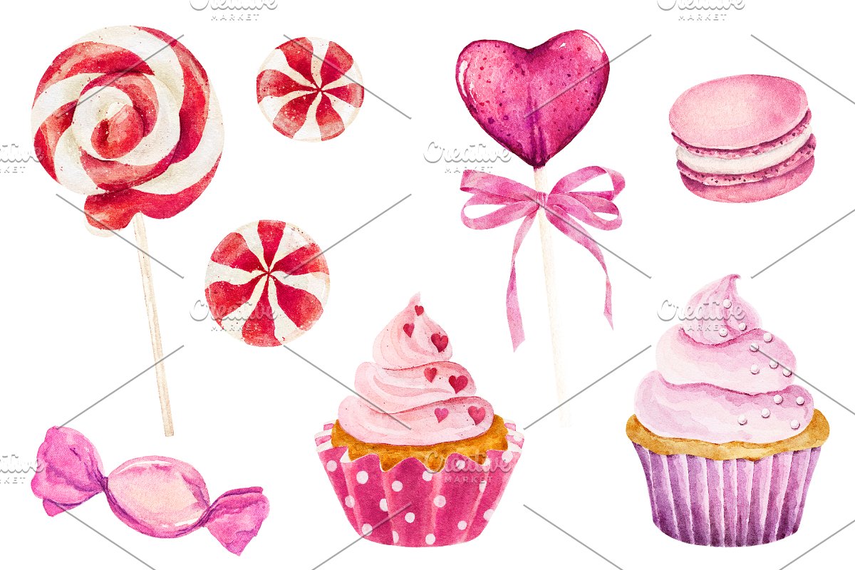 Cute candies and cupcakes.