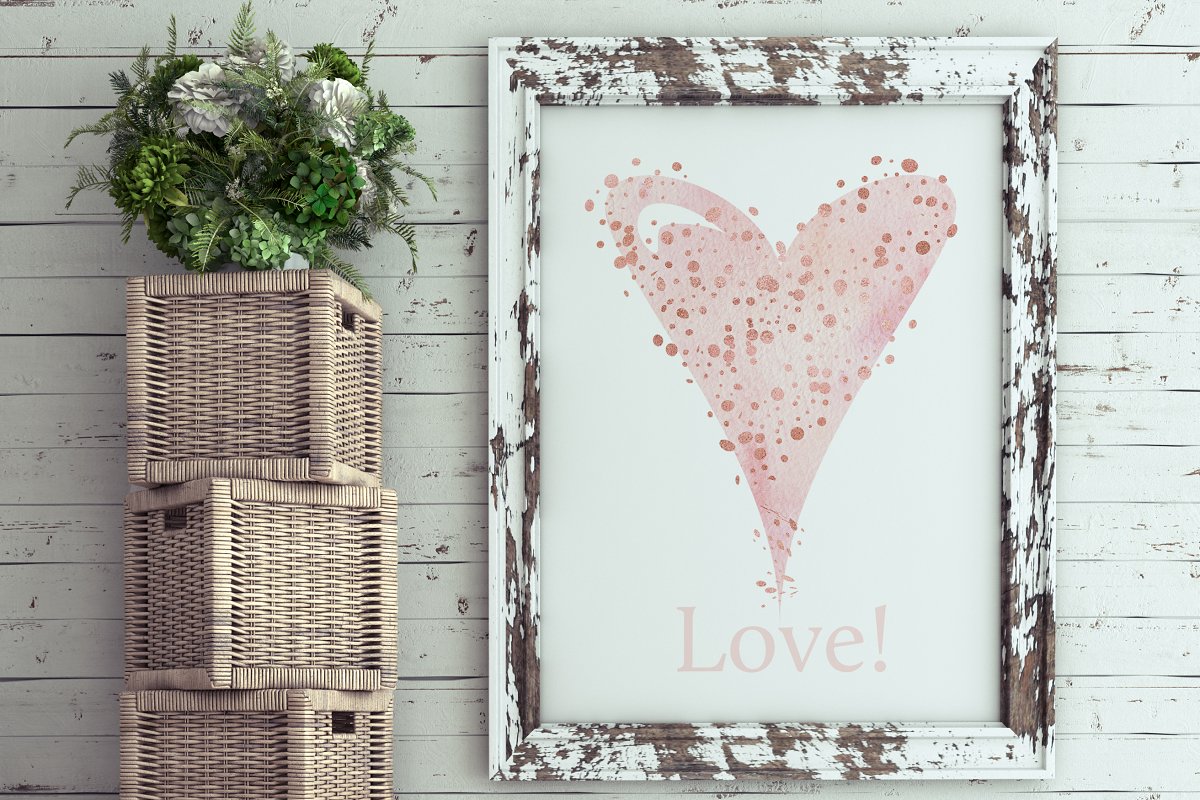 Pink delicate heart in the frame.