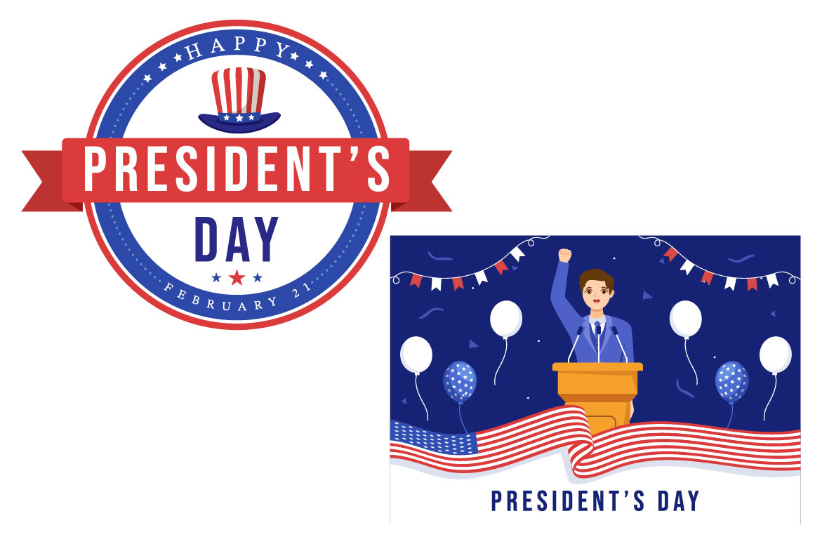 Cartoon Presidents Day Illustration preview image.
