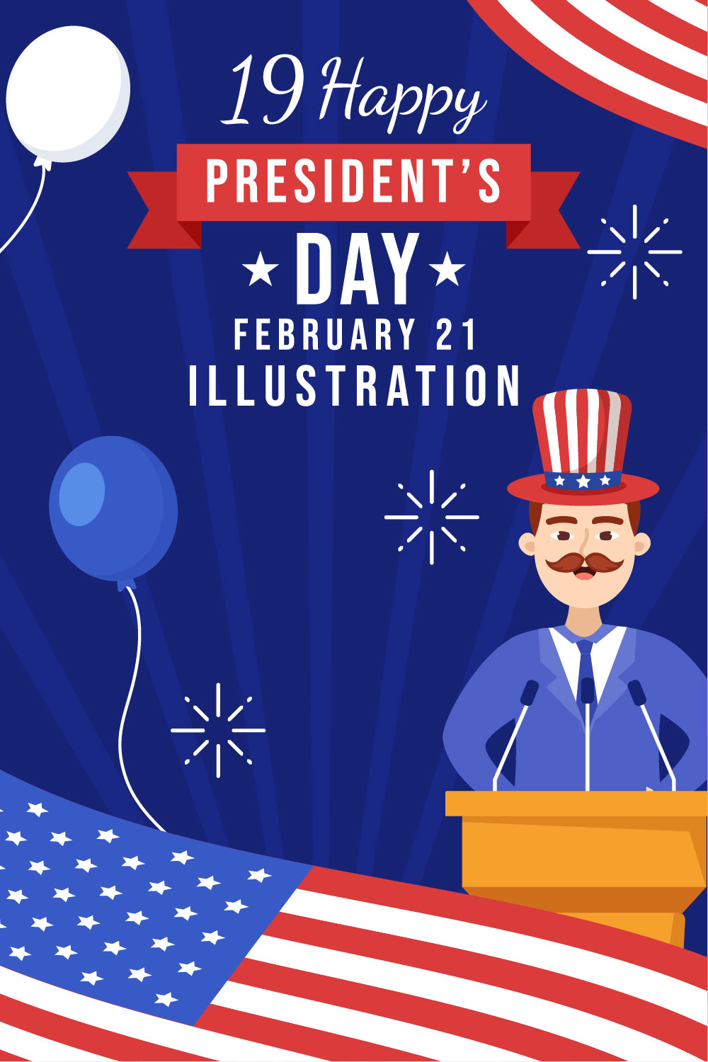 Happy Presidents Day Illustration pinterest image.
