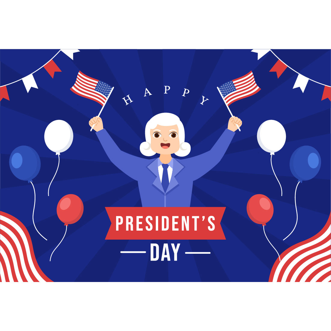 Cartoon Happy Presidents Day Graphics Design cover image.