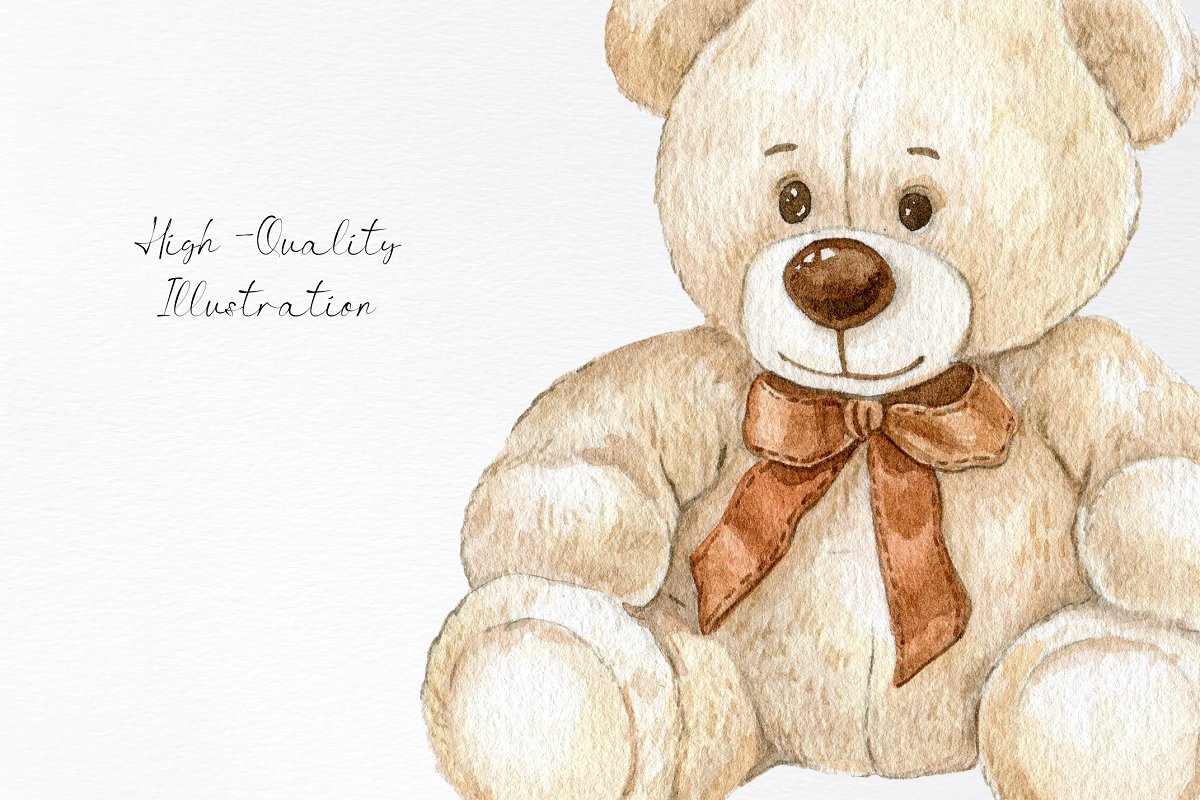 Cute watercolor teddy bear image.