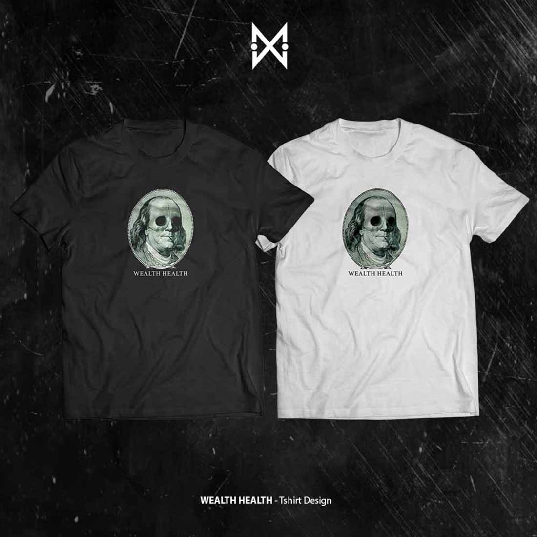 A set of images of t-shirts with adorable prints of Benjamin Franklin with gouged out eyes.