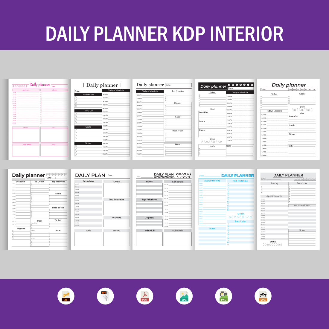 Daily Planner for KDP Editable Canva Templates cover image.