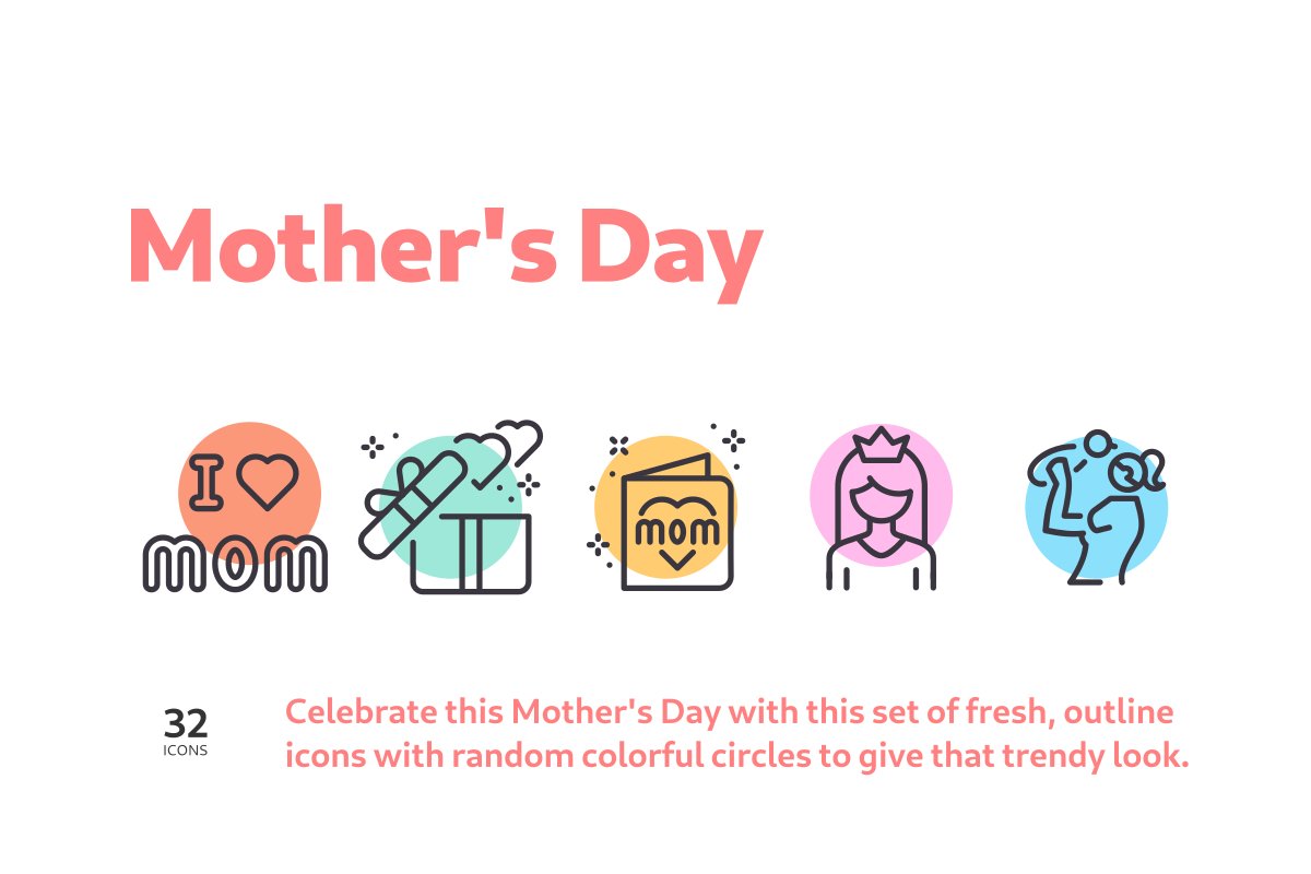 Watercolor colorful Mother's day icons.
