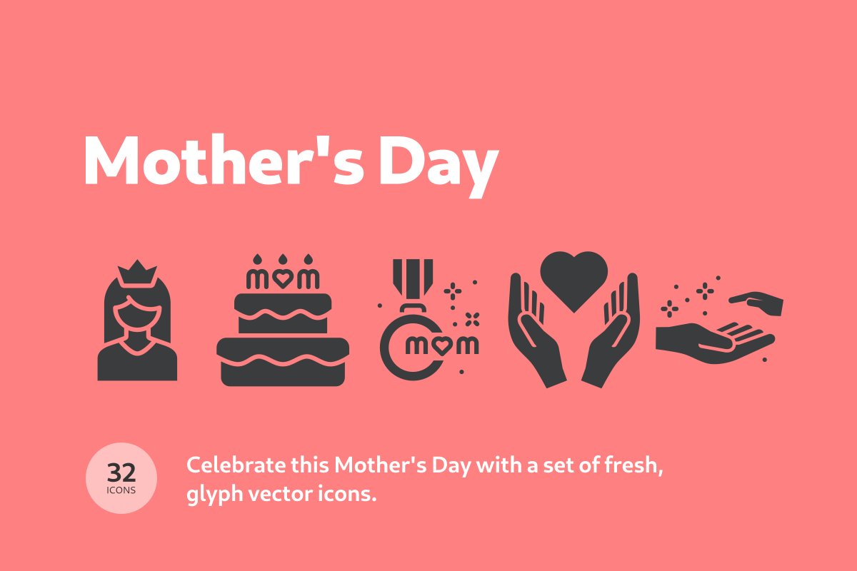 Warm pink background with the mother's day icons set.