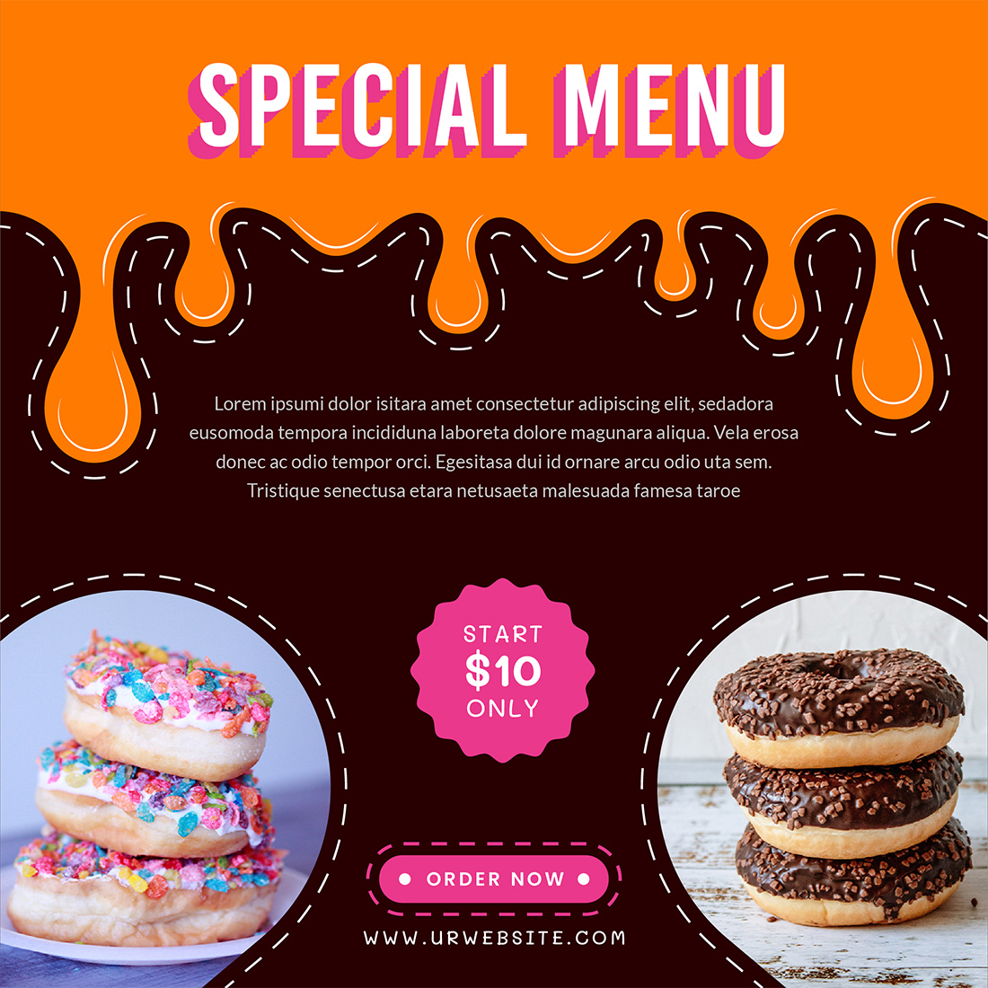 Special menu design with Delicious Donuts Social Media Post Templates.