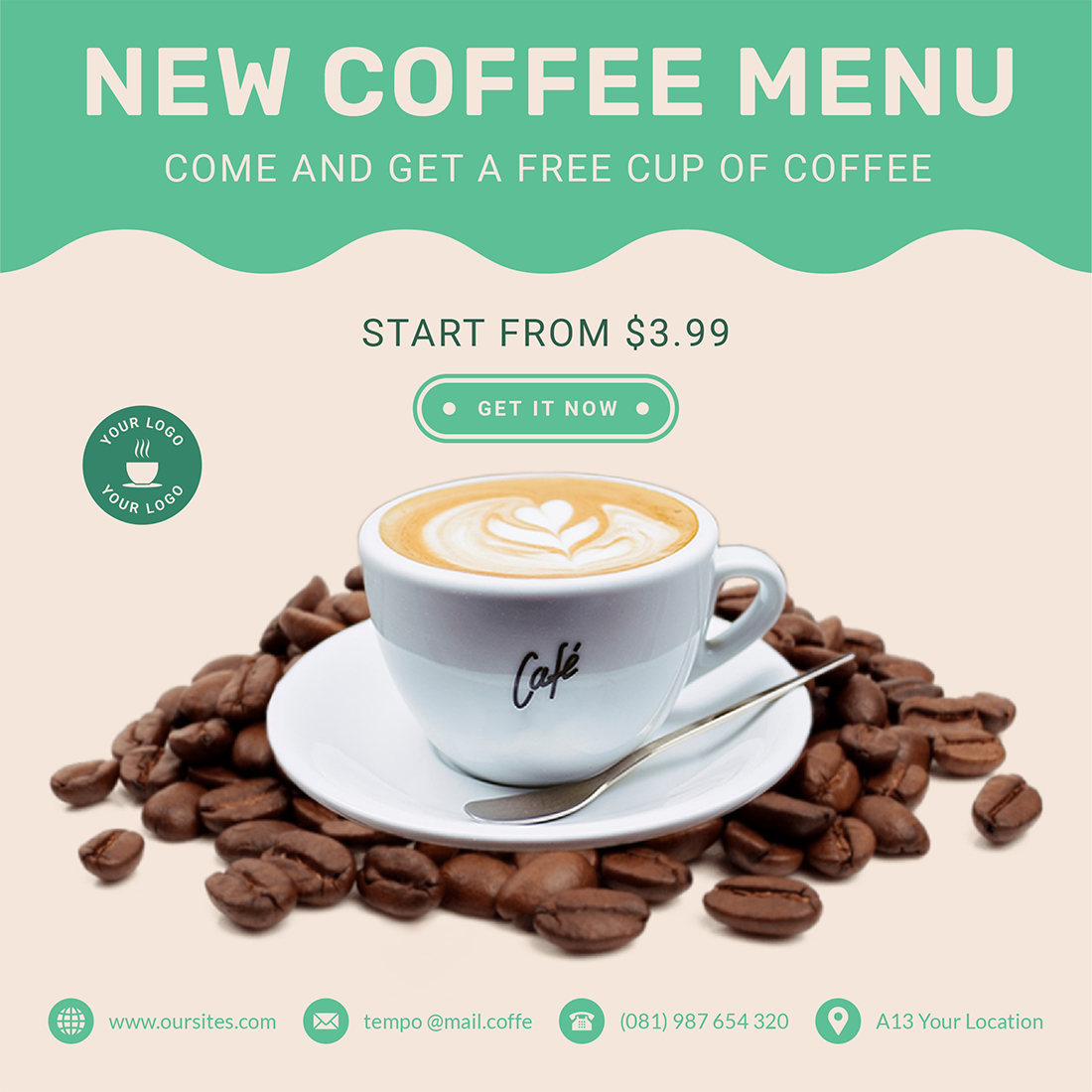 New cofee menu preview with Coffee Shop Social Media Post Templates.