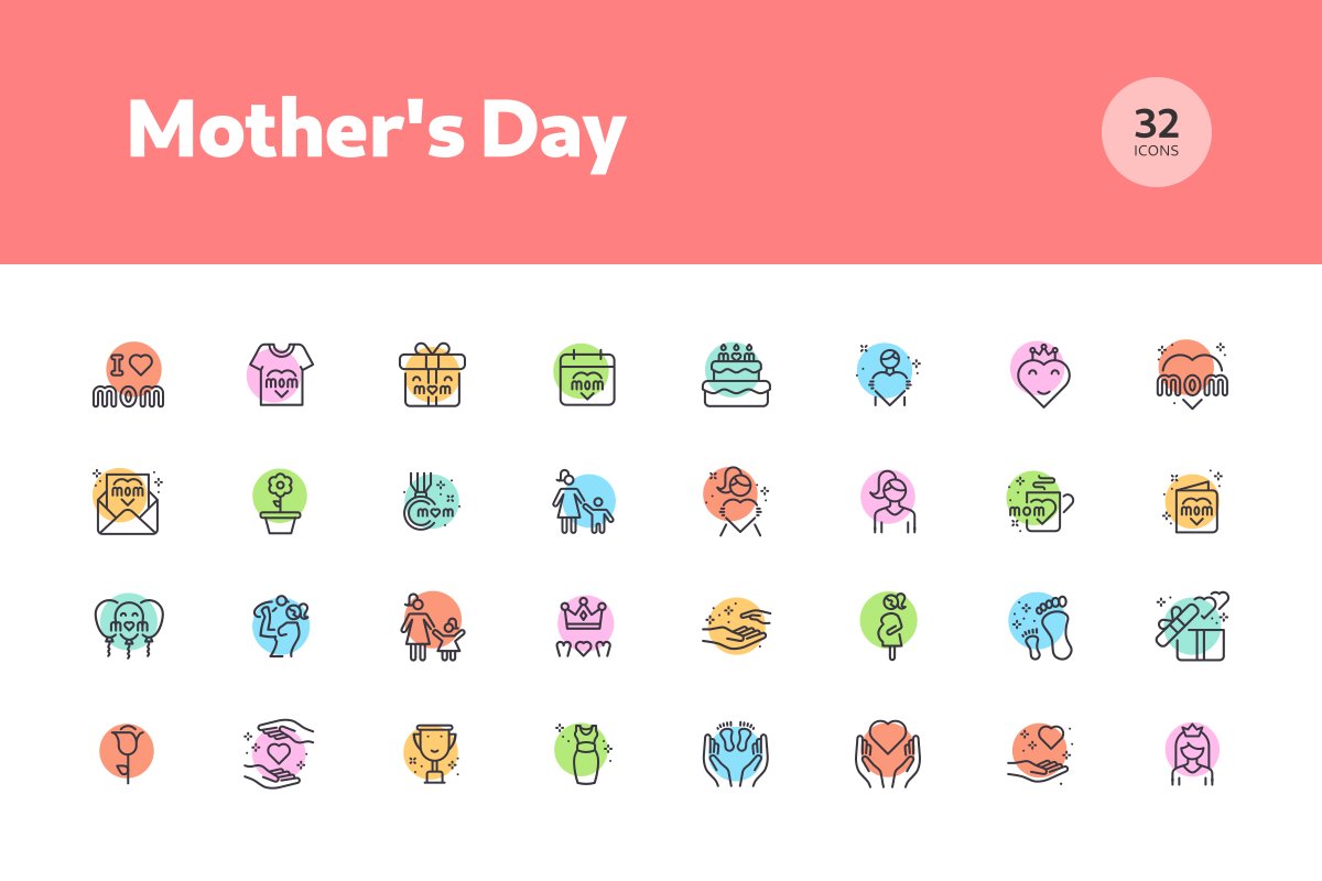 Multicolor icons for Mother's day.