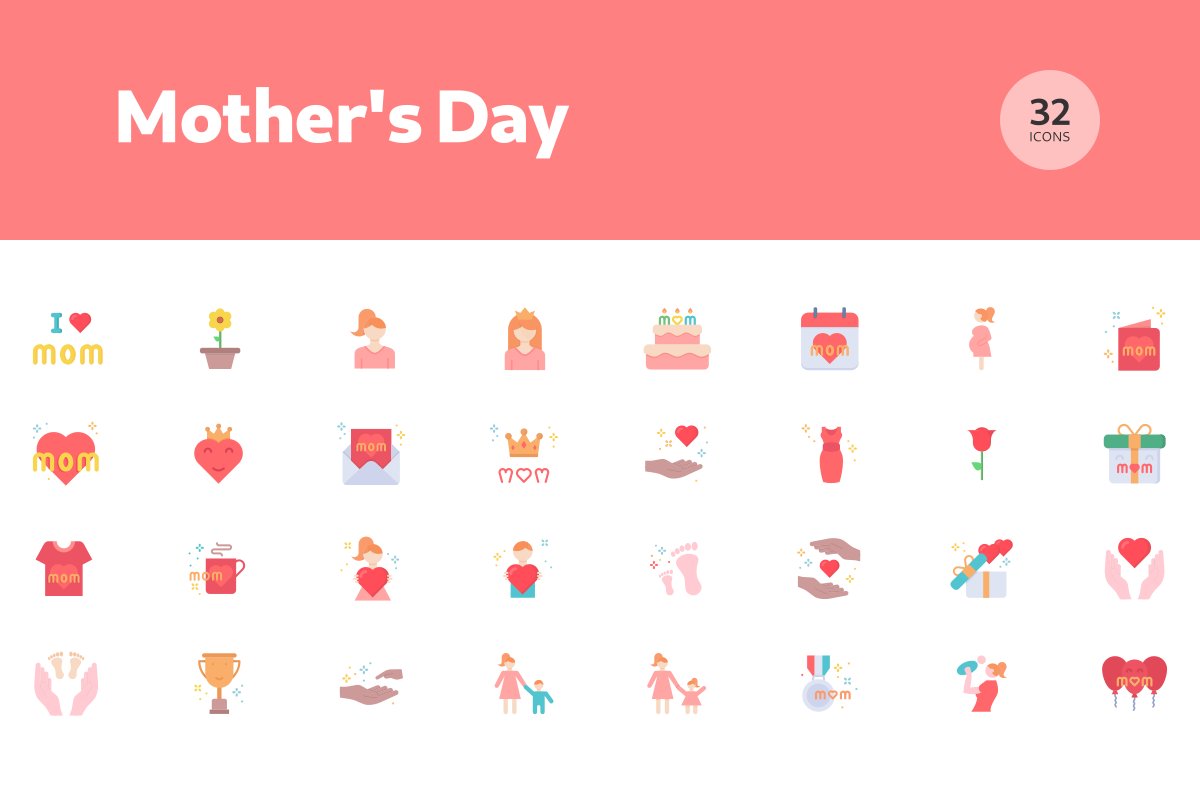 Warm colorful icons for mother's day.