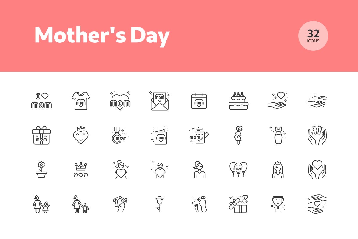 Outline mother's day icons set.