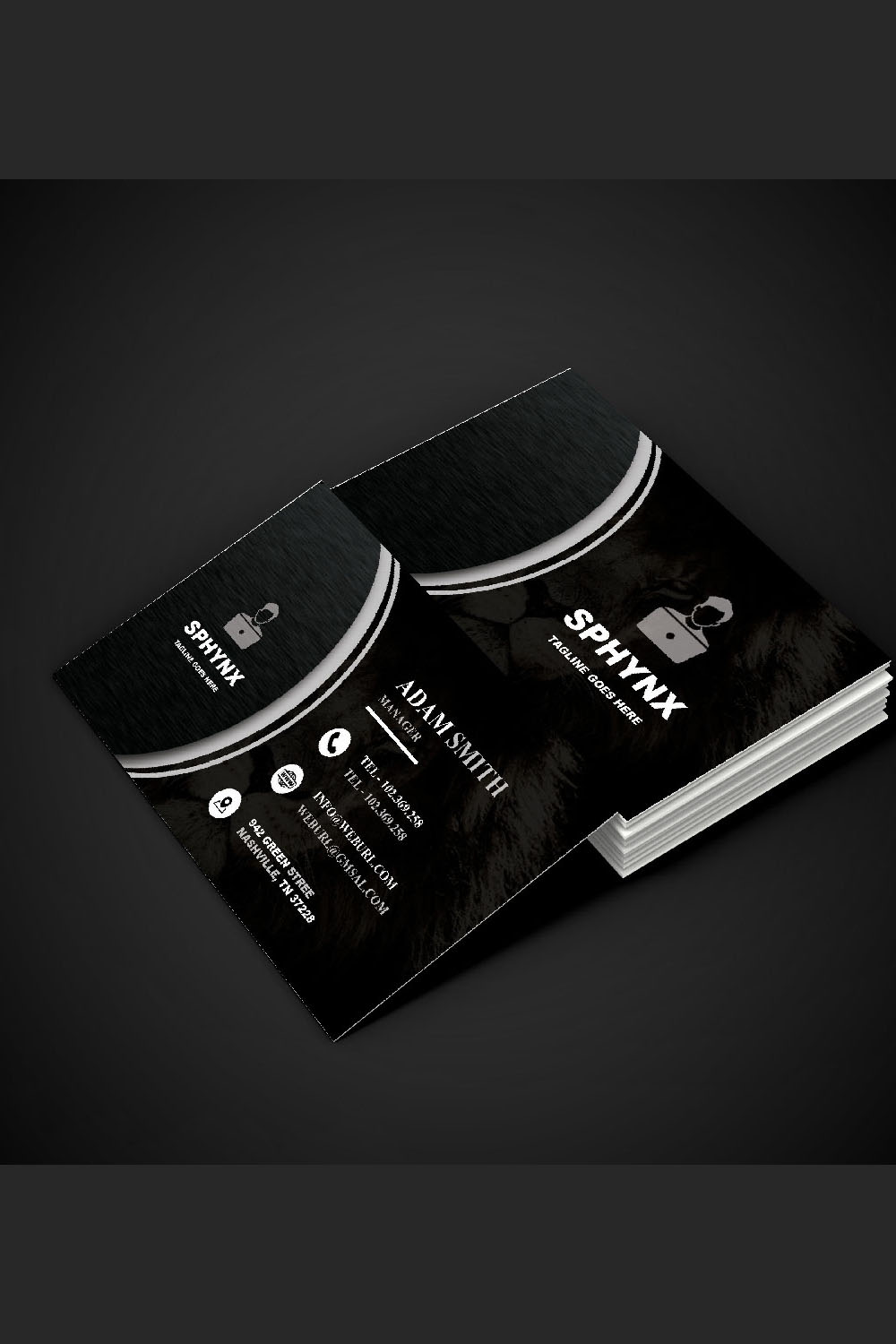 Black Business Card Design with Lion Background - MasterBundles