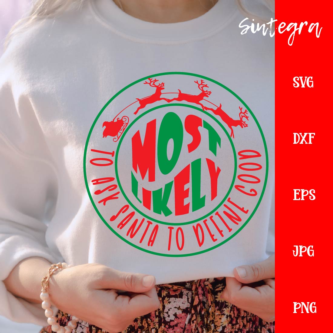 Image of a sweatshirt with a charming print on a Christmas theme.