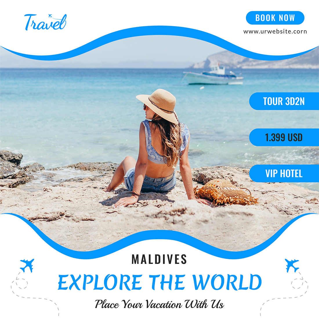 Travelling The World Social Media Post Templates Maldives example.