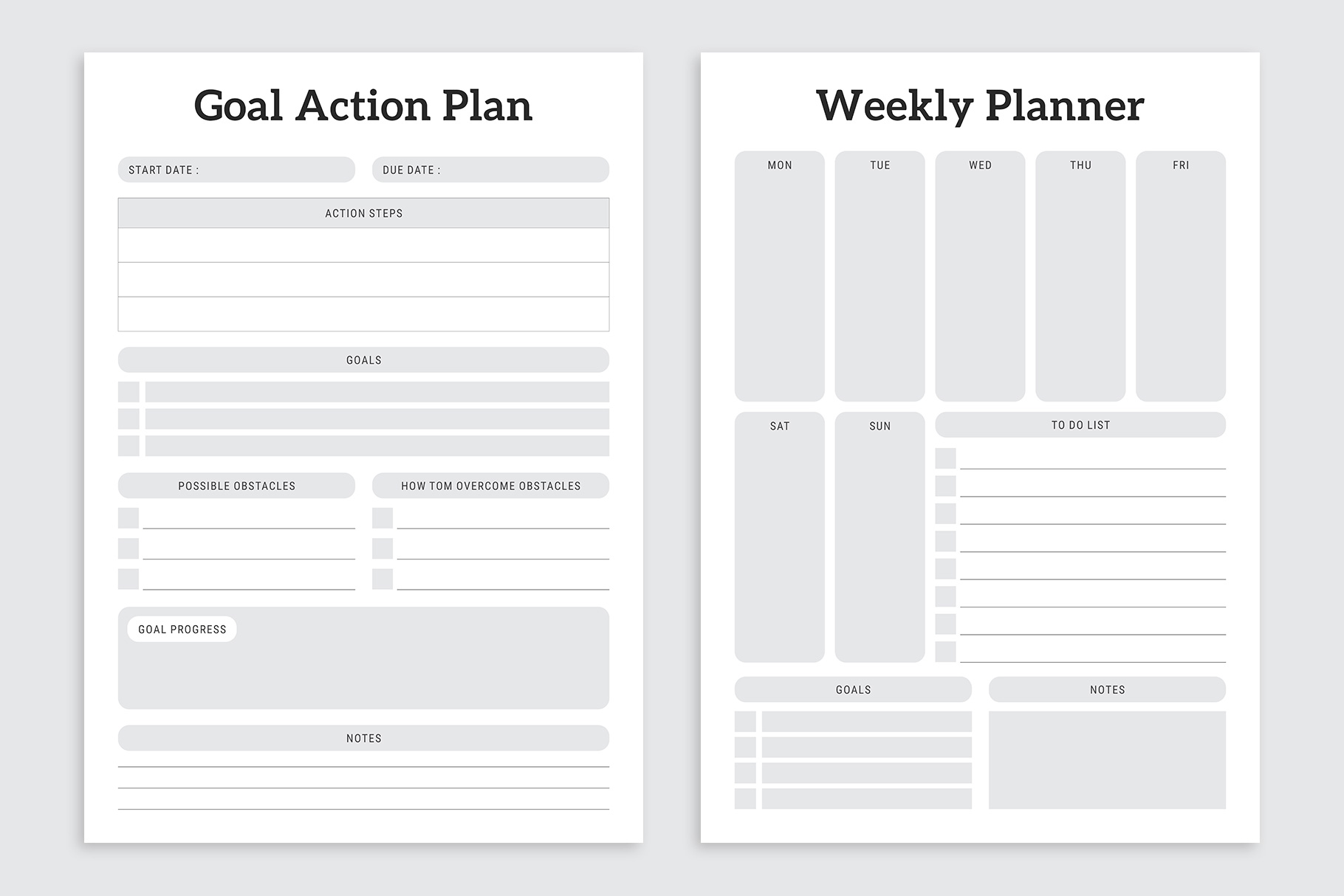 Weekly Planner & Goal Action Plan designs.