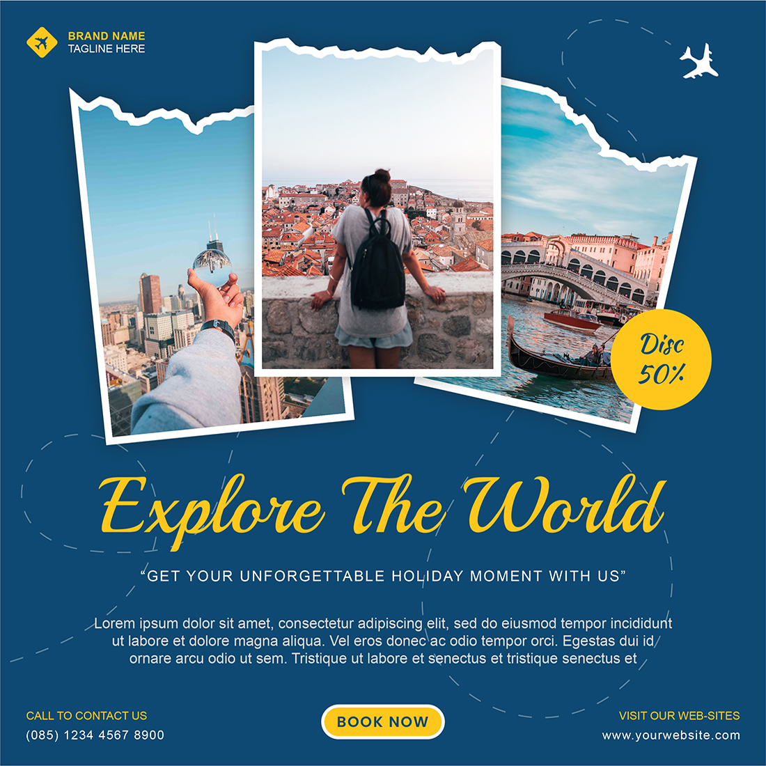 Tour & Travel Agency Social Media Post Templates preview with 3 photos.
