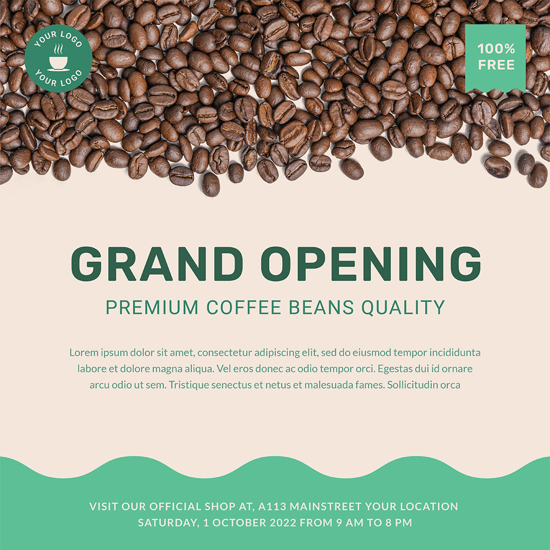 Coffee Shop Social Media Post Templates for grand opening.