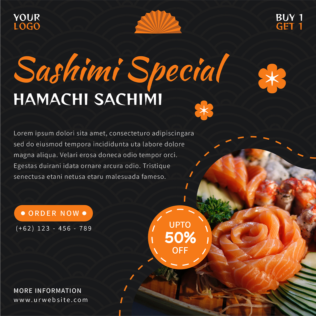 Japanese Culinary Food Social Media Post Templates sashimi special.