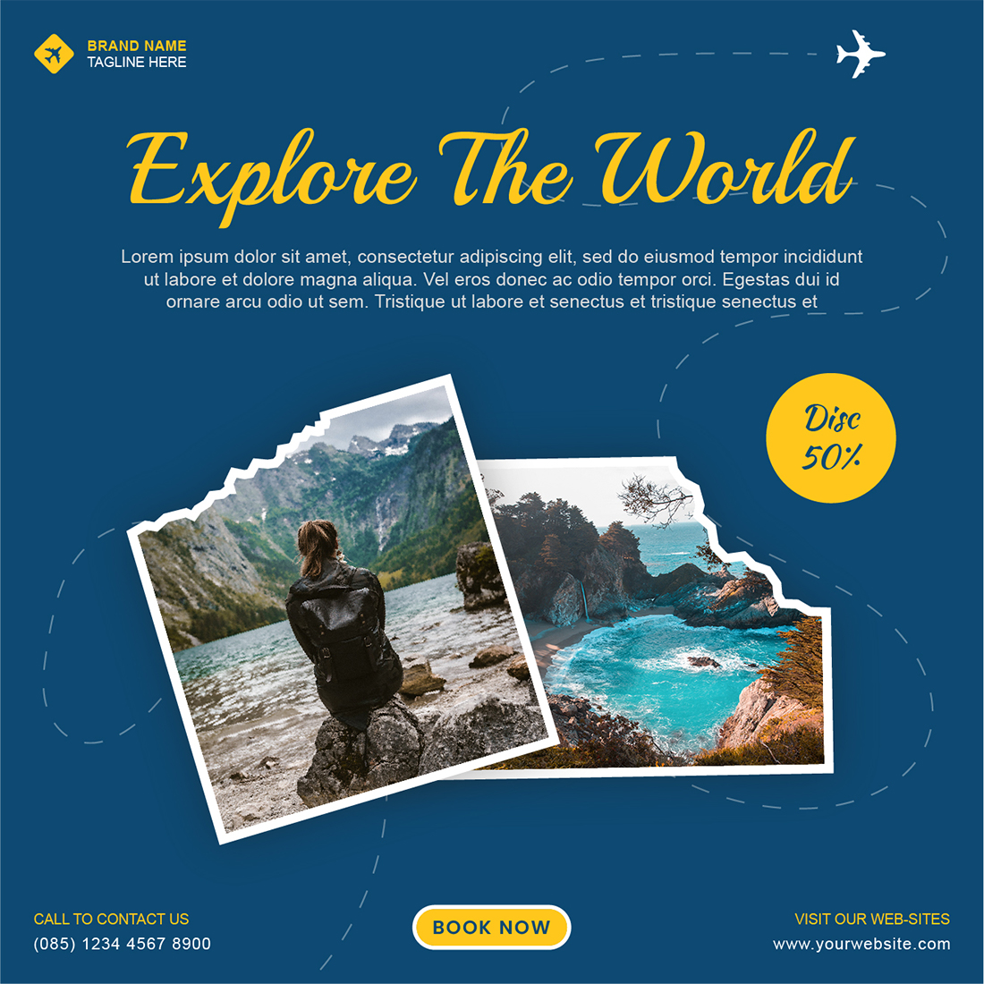 Tour & Travel Agency Social Media Post Templates preview with 2 photos.