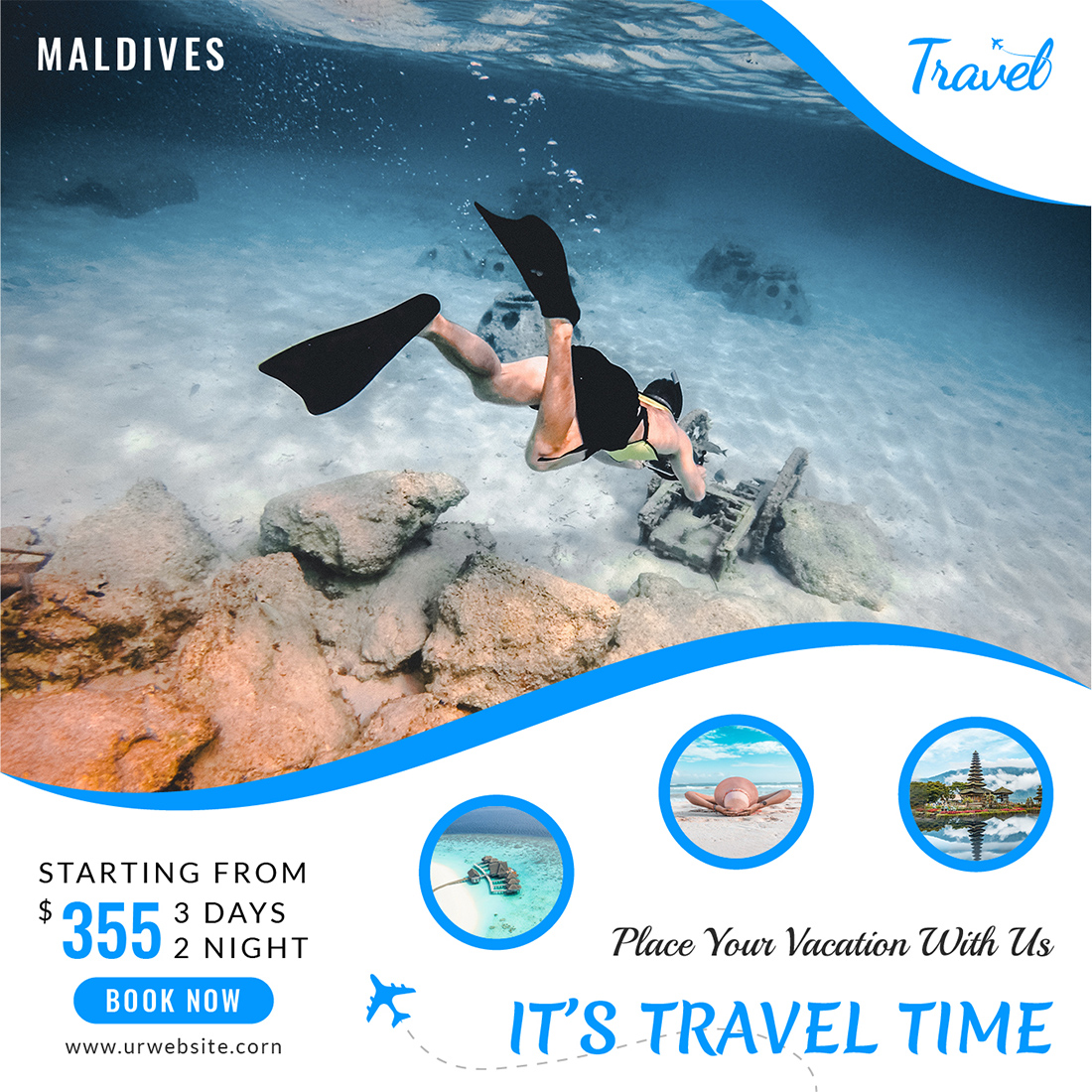 Travelling The World Social Media Post Templates for travel agency.