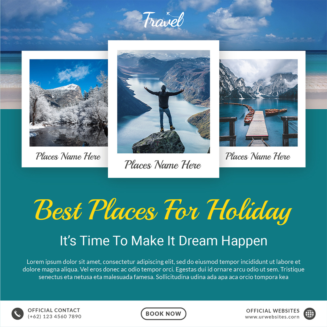 Leisure & Travel Social Media Post Templates best places for holiday.