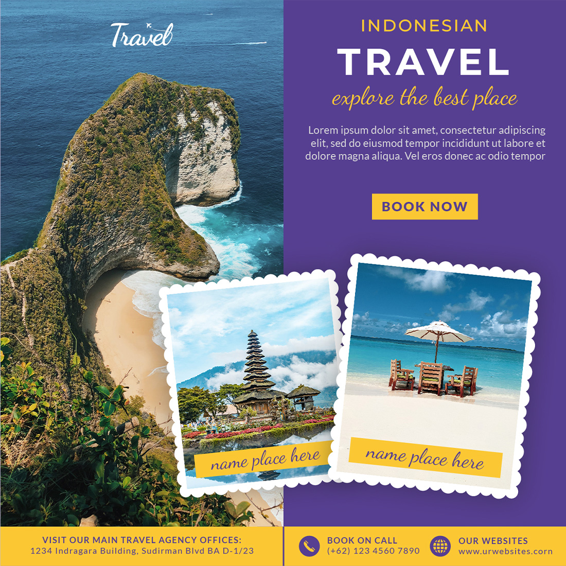 Travel & Tourism Social Media Post Templates Indonesian example.