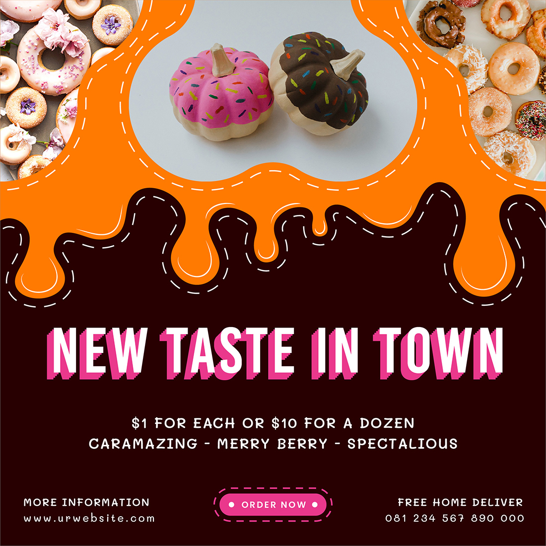 Delicious Donuts Social Media Post Templates new taste in town.