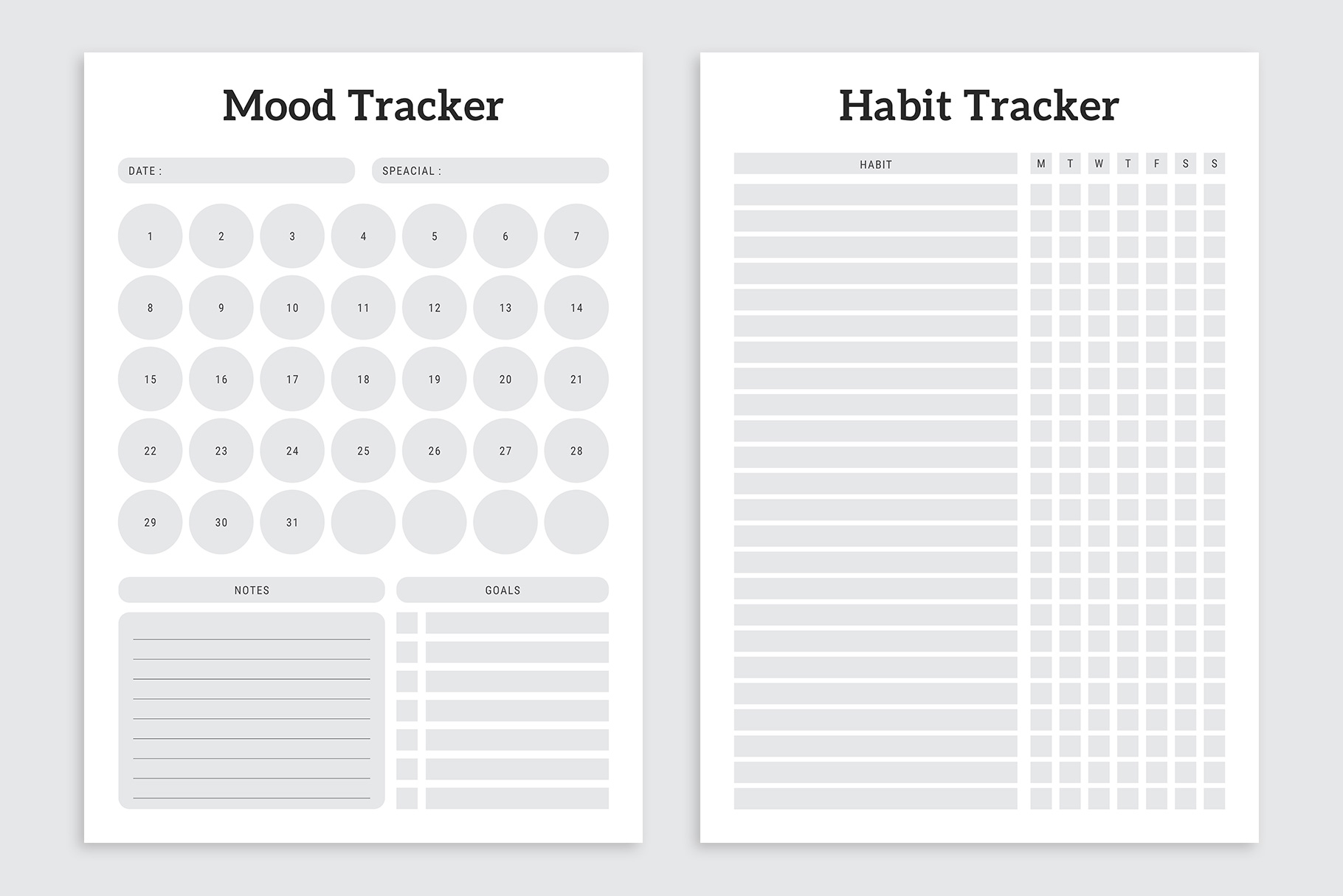 Mood Tracker & Habit Tracker designs.