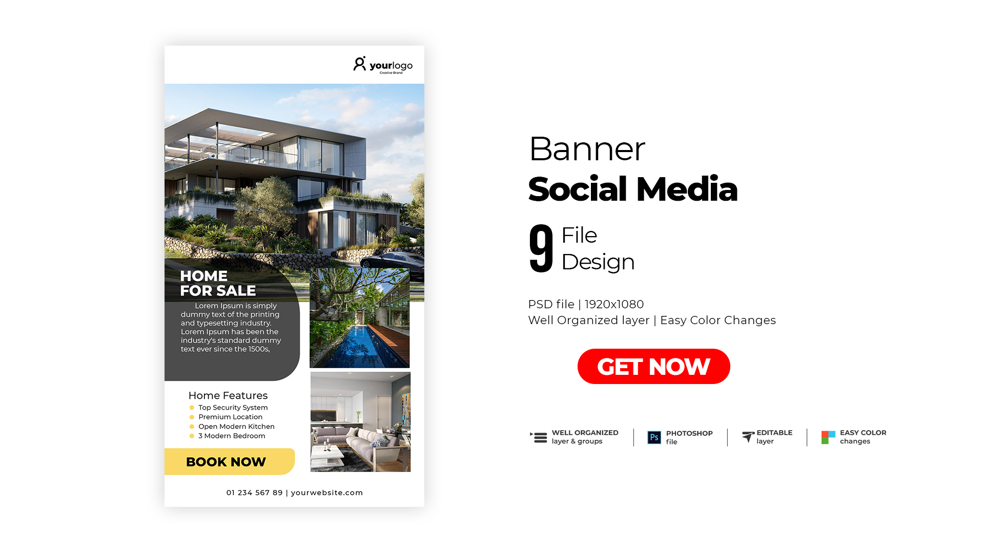 Social Media Home For Sale Banner Design preview image.