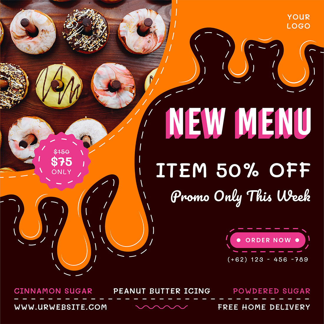 New menu with Delicious Donuts Social Media Post Templates.