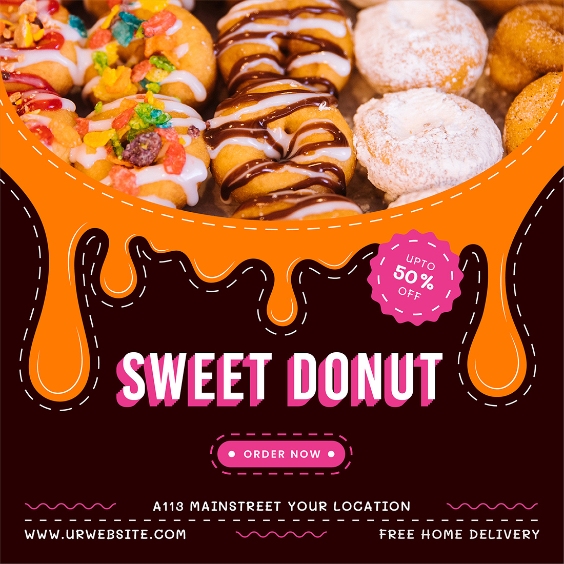 Delicious Donuts Social Media Post Templates sweet donut preview.