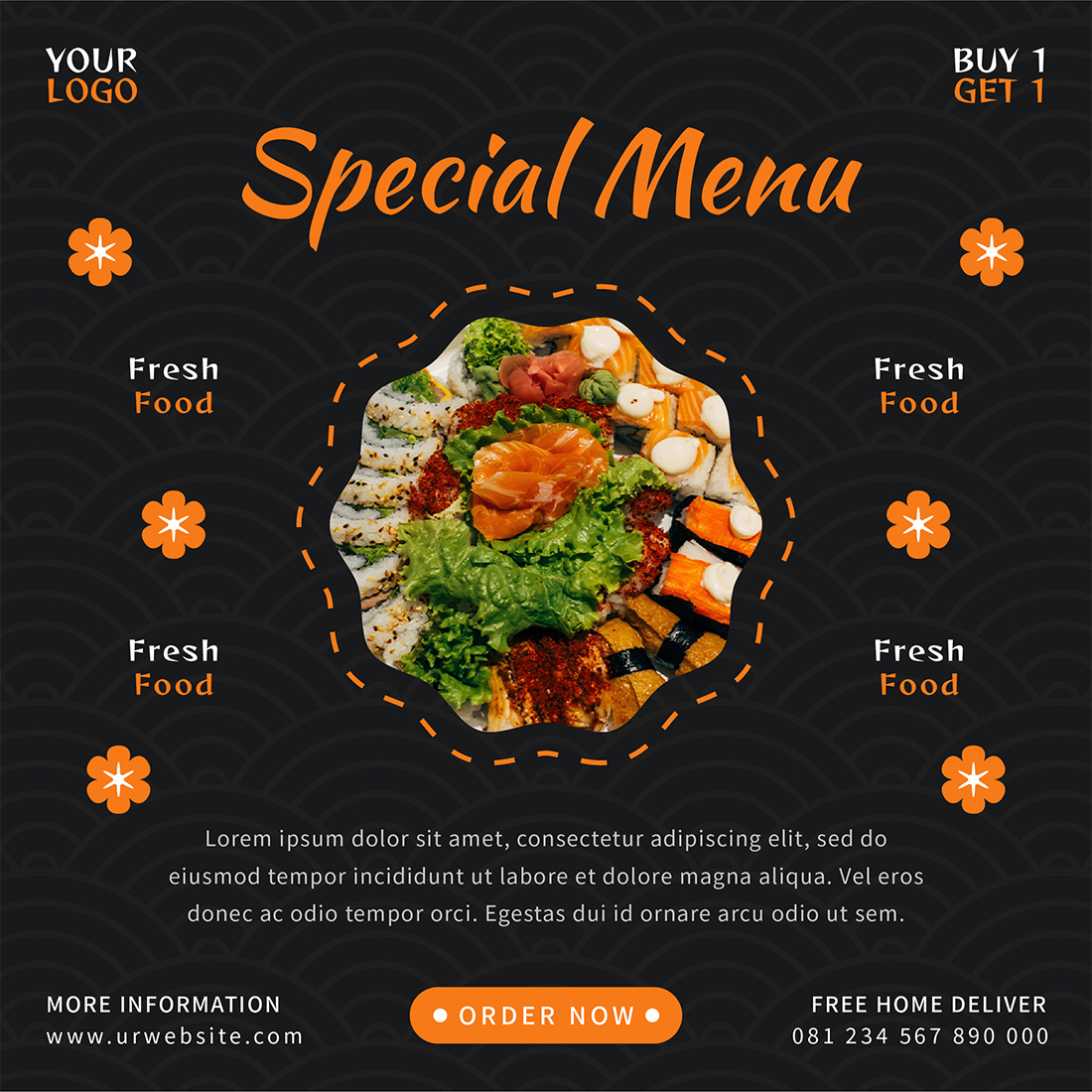 Japanese Culinary Food Social Media Post Templates special menu preview.