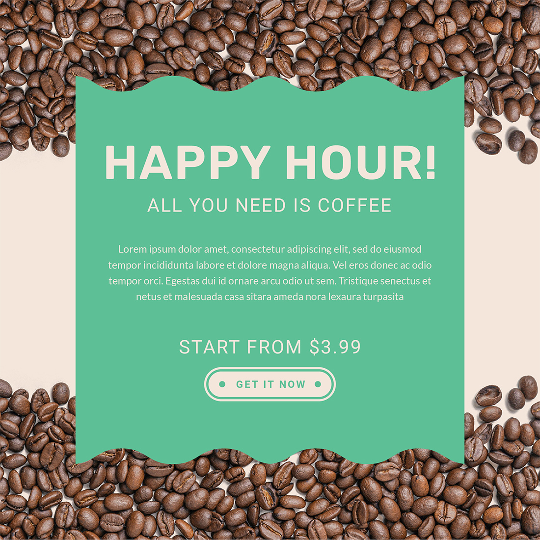 Coffee Shop Social Media Post Templates happy hour example.