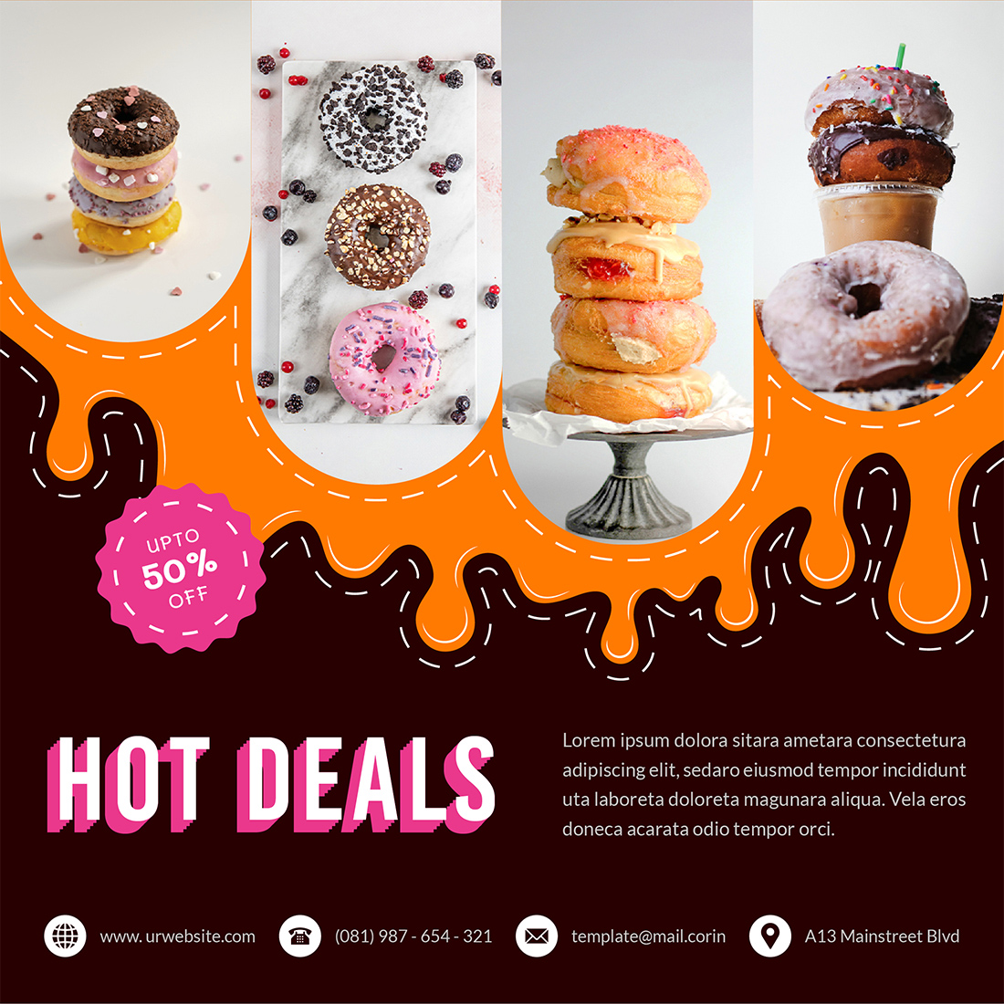 Hot deals example for Delicious Donuts Social Media Post Templates.