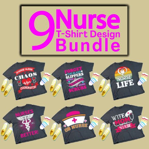 Collection of images of black t-shirts with print about nurses.