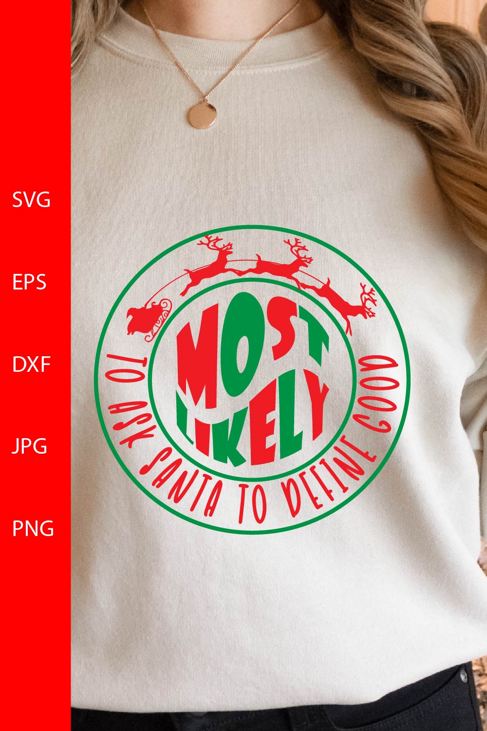 Image of a sweatshirt with a beautiful print on a Christmas theme.