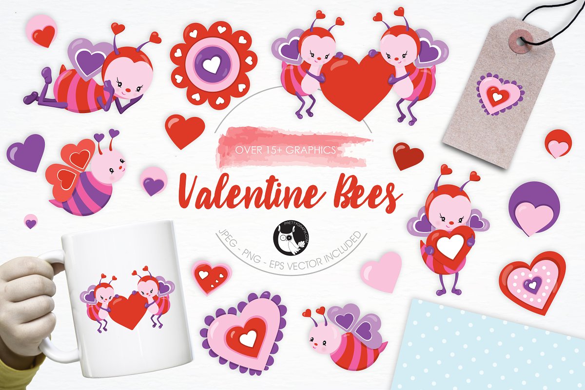 Cover image of Valentine Bees illustration pack.