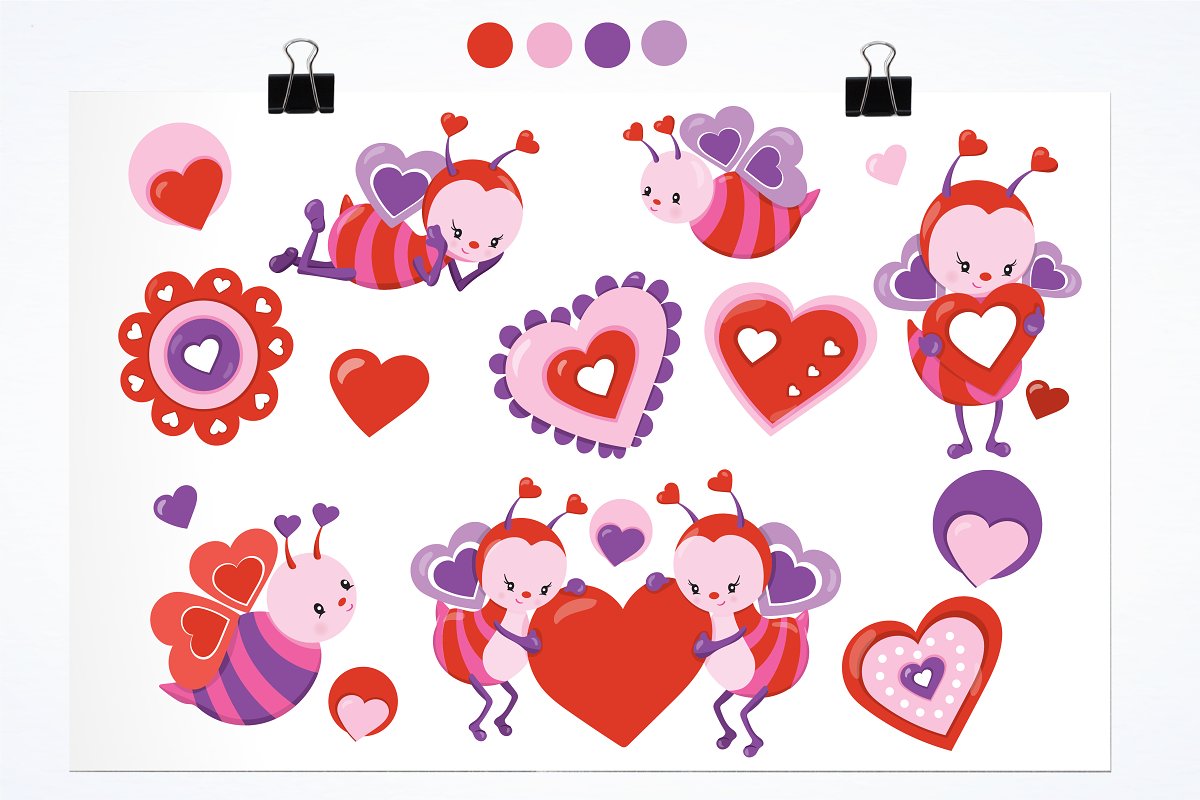 Cute lovely bees for valentines day.