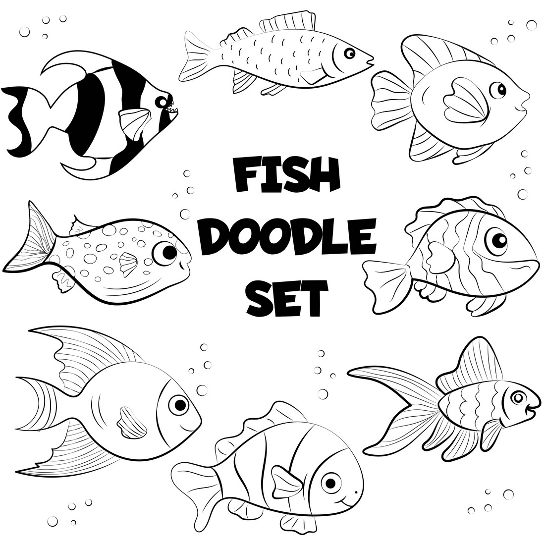Nice Fish Doodle Set Illustrations cover image.