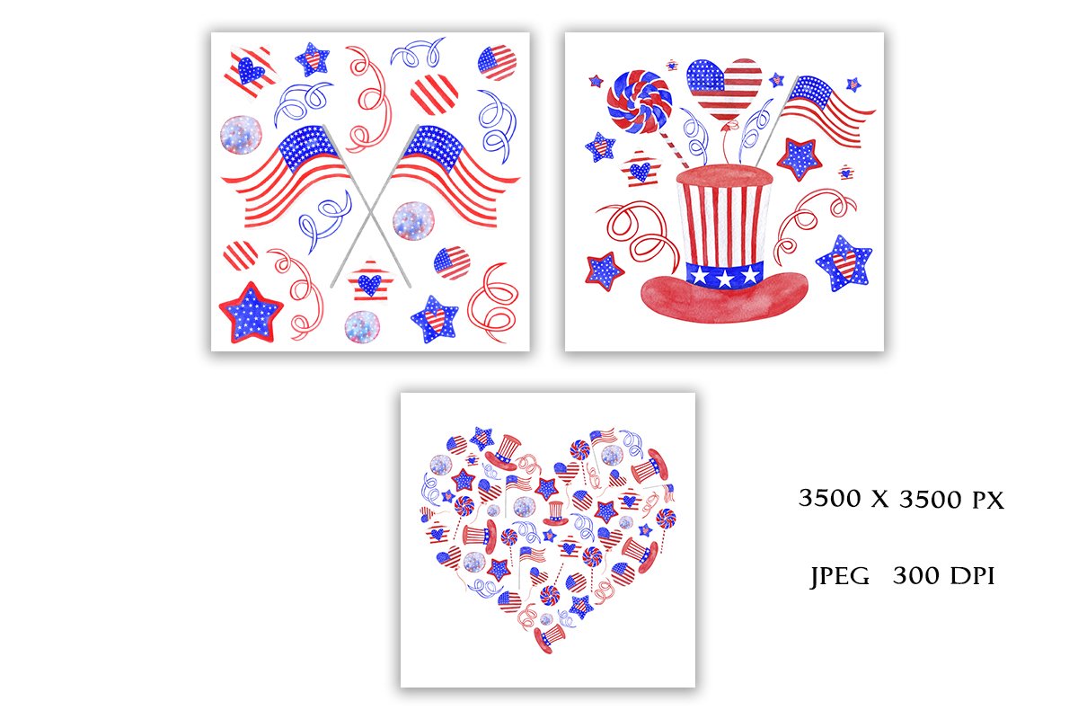 Three patterns with the USA flag colors.