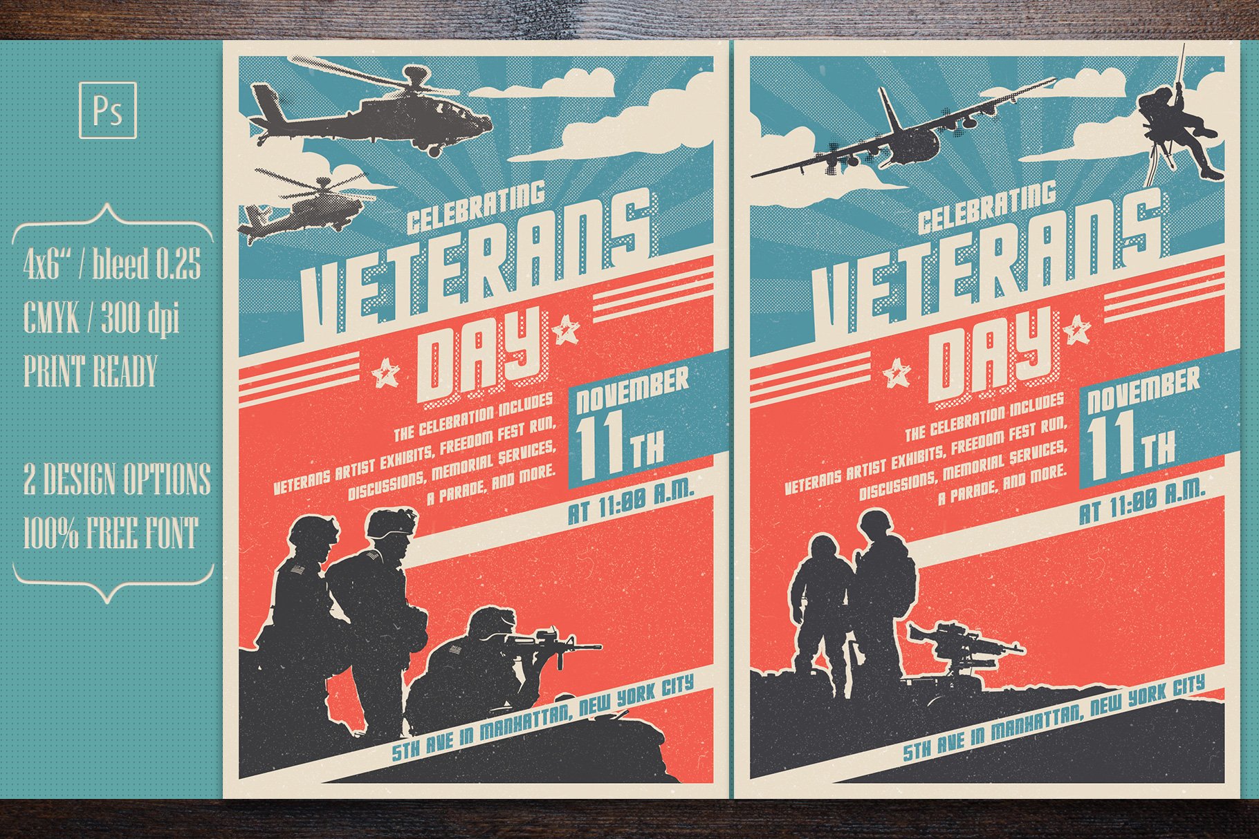 Bicolor vintage flyer for the Veterans day.