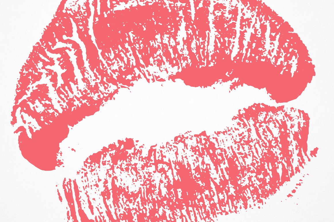 Pink lips, made with lipstick on a white background.